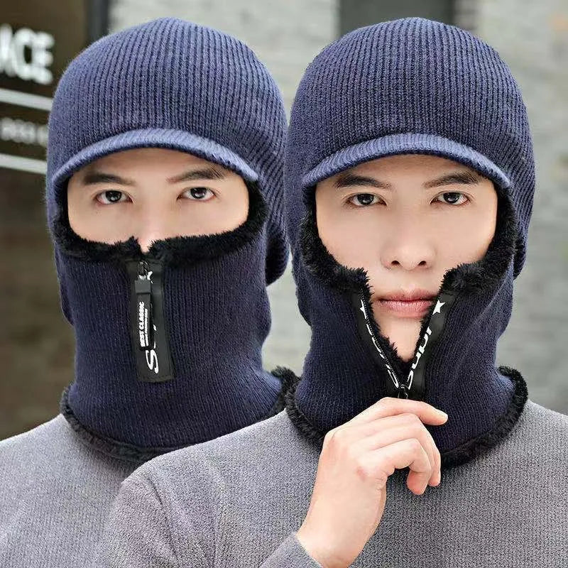 New Men Winter Warm wool Hat Outdoor Ear Protection Warm Thick Bicycle Knitted Cap Scarf Windproof Visors Cap tide gorras