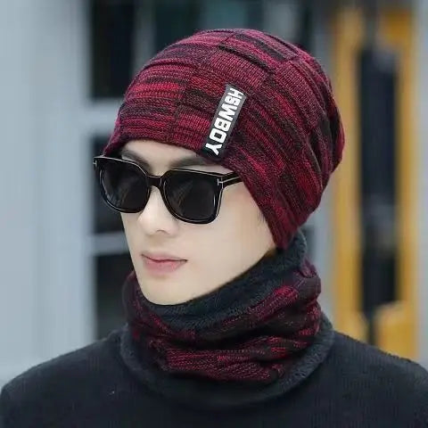 New Men Winter Warm wool Hat Outdoor Ear Protection Warm Thick Bicycle Knitted Cap Scarf Windproof Visors Cap tide gorras