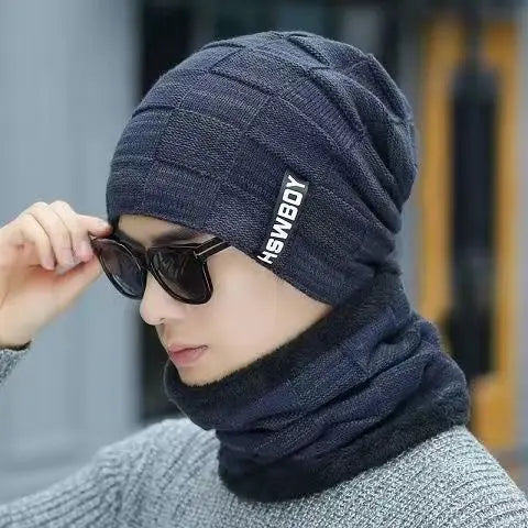 New Men Winter Warm wool Hat Outdoor Ear Protection Warm Thick Bicycle Knitted Cap Scarf Windproof Visors Cap tide gorras