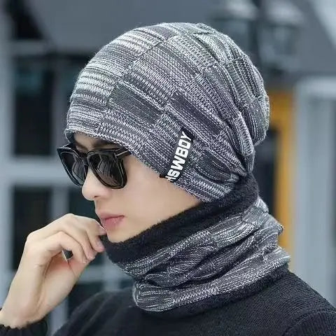 New Men Winter Warm wool Hat Outdoor Ear Protection Warm Thick Bicycle Knitted Cap Scarf Windproof Visors Cap tide gorras